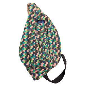 Kavu Large Rope Sling Bag Crossbody‎ Geo Print Pink Green Multi color